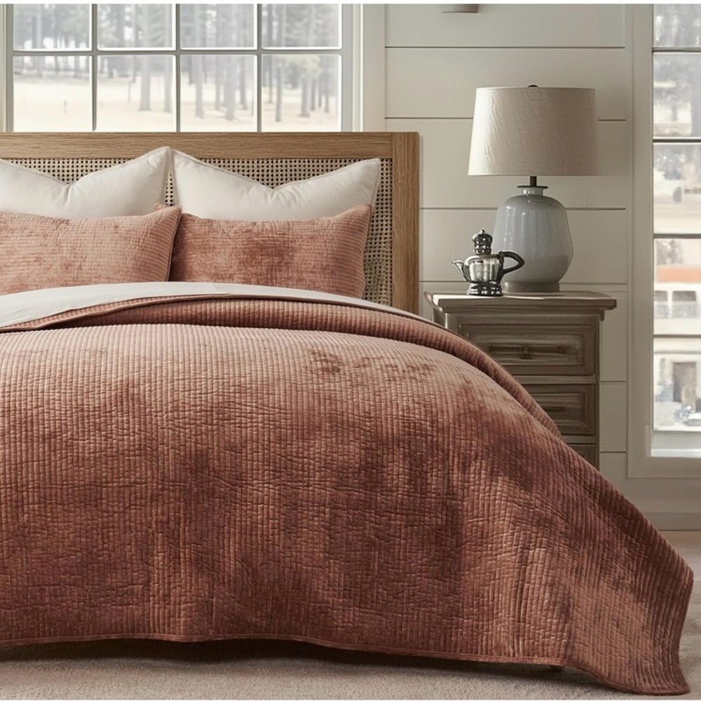 QUEEN SIZE Dusty Rose Velvet Bedding Set